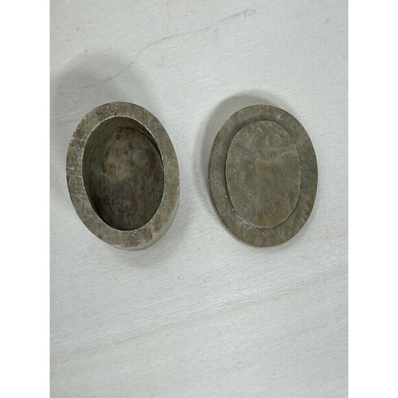 Vintage Soapstone Oval Blue Abalone & Onyx Tulip Inlay Keepsake Box Blue - Picture 2 of 16